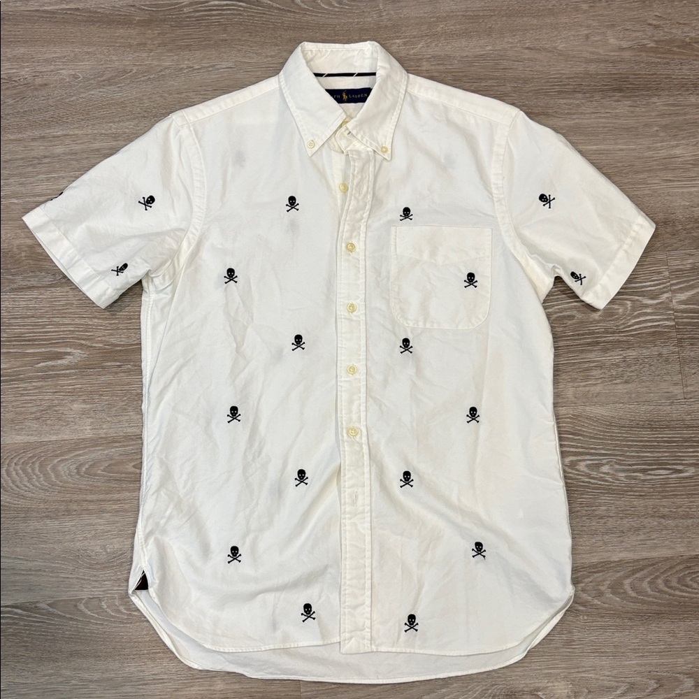 Polo Ralph Lauren White Men's Classic Fit Skull and Crossbones Oxford Shirt sz S